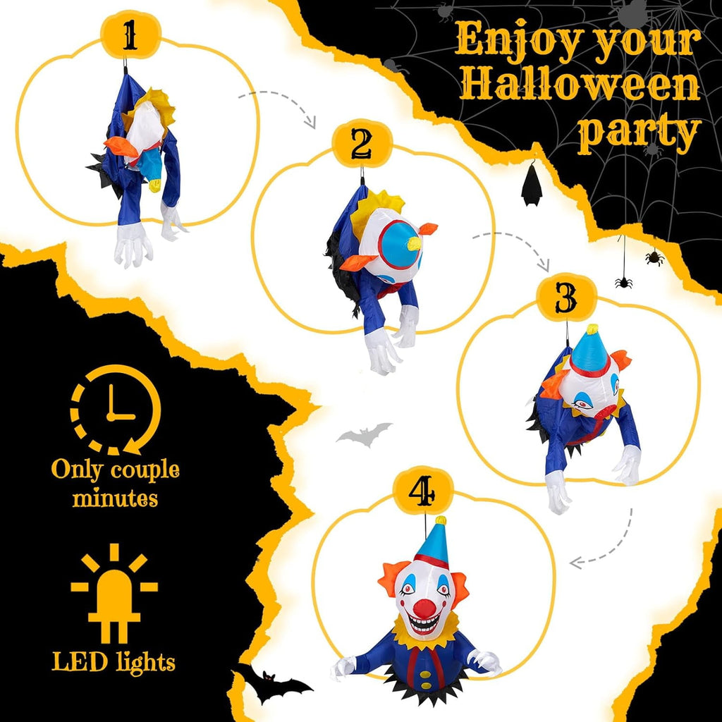 VINGLI Inflatable Halloween Outdoor Decorations Window Hanging,People Standable, Blow Up Yard Decorations, Built-in LED Lights Décor for Indoor Home Party Garden Lawn Store, 3.3FT Clown