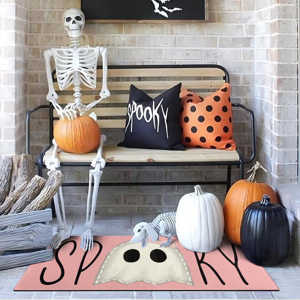 Halloween Door Mat,Goth Occult Spooky Creepy Witch Skull Bats Outdoor Mats for Front Door,Halloween Indoor Entrance Non-Slip Doormat Entryway Welcome Rubber Mats for Porch Decor 30" x 17"