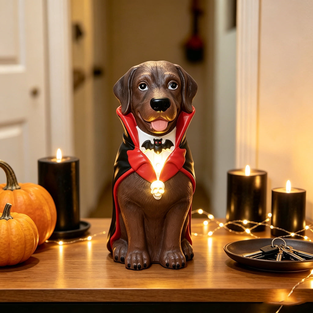 Gray Frenchie in Shark Costume Blow Mold, Halloween French Bulldog Statue with Light Up Pumpkin Decor, Cute Resin Outdoor Indoor Tabletop Dog Ornament, Entryway Patio Yard Decoration, 8"