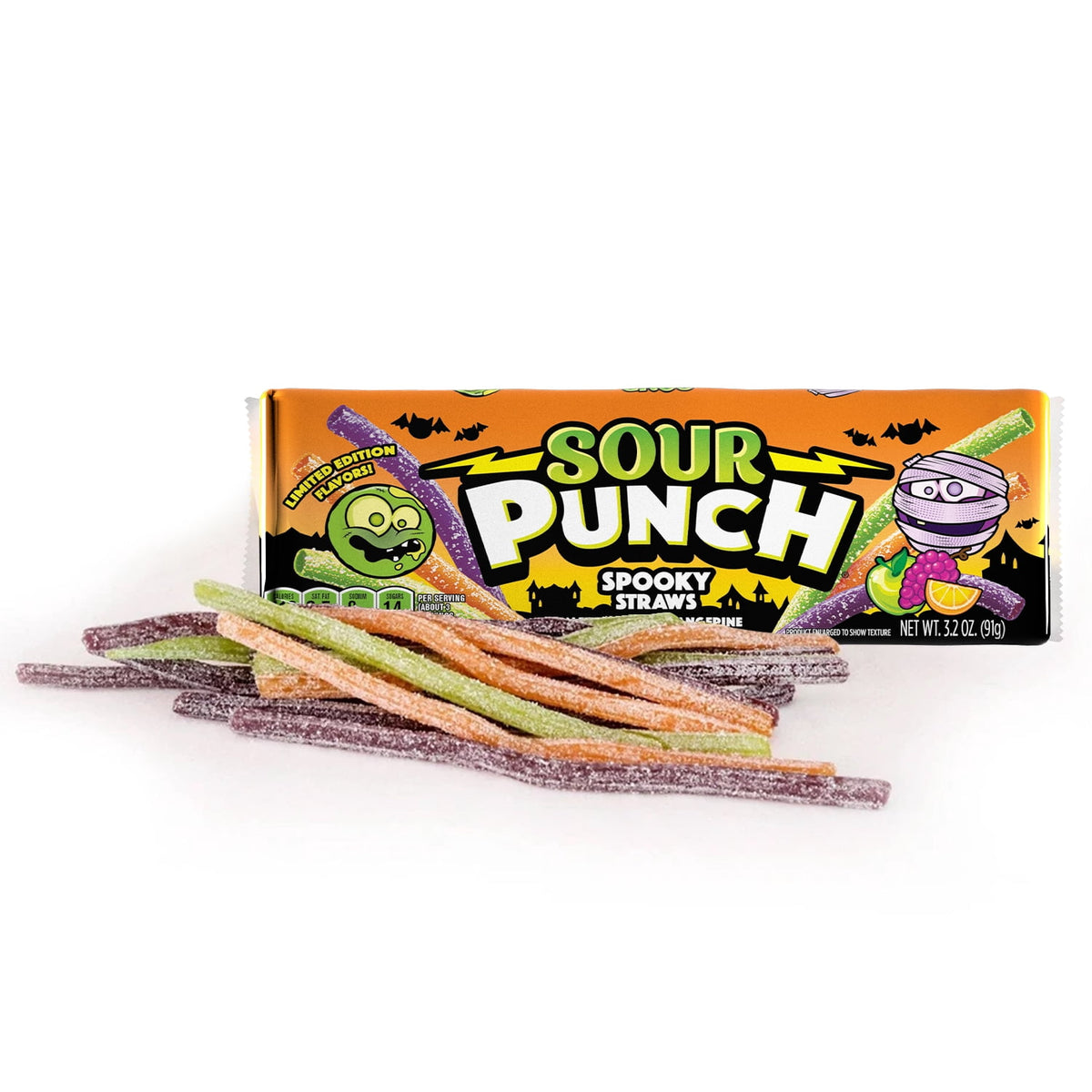 Sour Punch Spooky Straws Chewy Halloween Candy, 3.2oz Tray