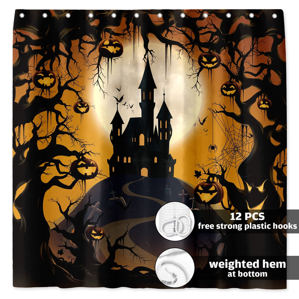 Seasonwood Halloween Shower Curtain,Spooky Halloween Black Cat Shower Curtain,Waterproof Halloween Bathroom Decor with 12 hooks,72"x72"