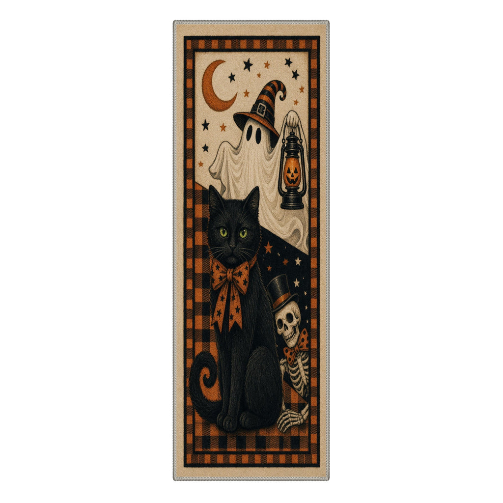 GENIMO 2'x7' Halloween Runner Rug, Washable Non Slip Soft Gothic Raven Indoor Outdoor Hallway Runner for Porch Patio Kitchen Entryway, Rust Orange