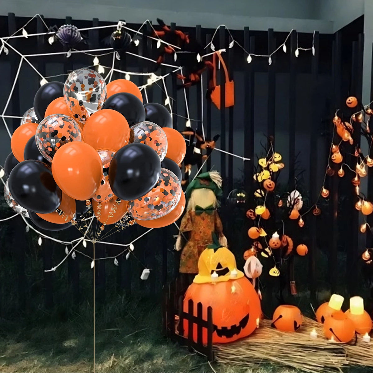 12 Inch Latex Balloons 30Pcs Halloween Party Decorations, Black Orange Confetti Balloons Set for Birthday Party Supplies, Helium Air Inflation