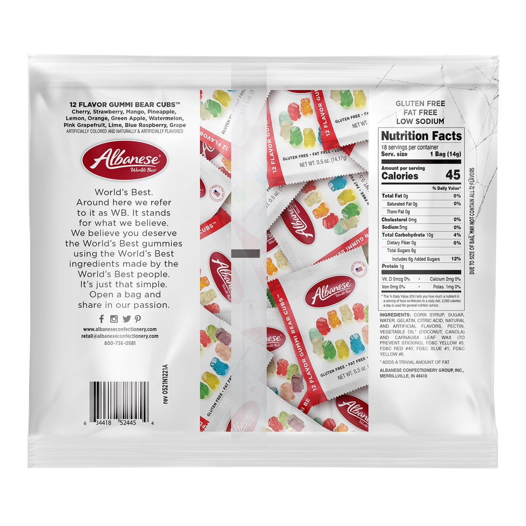 Albanese Halloween World's Best 12 Flavor Gummi Bear Cubs, 9 oz,18 Mini Packs, Gluten Free