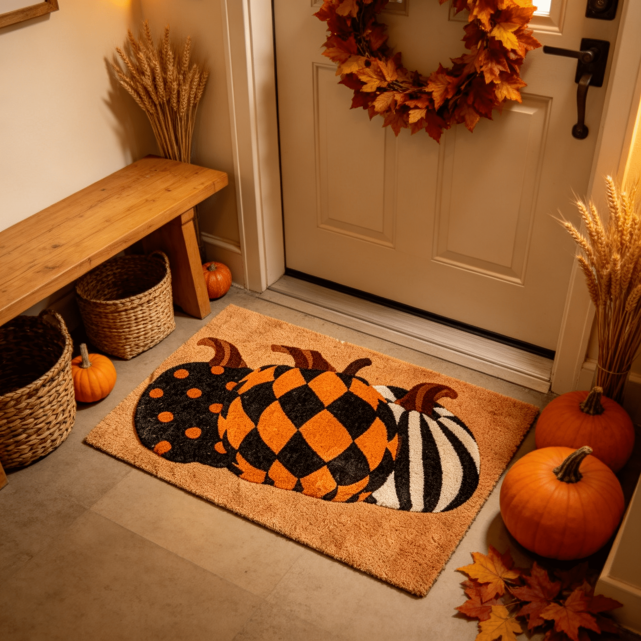 Halloween Pumpkin Welcome Door Mat, Funny Durable Non Slip Decorative Rugs for Bathroom Bedroom Kitchen Front Door