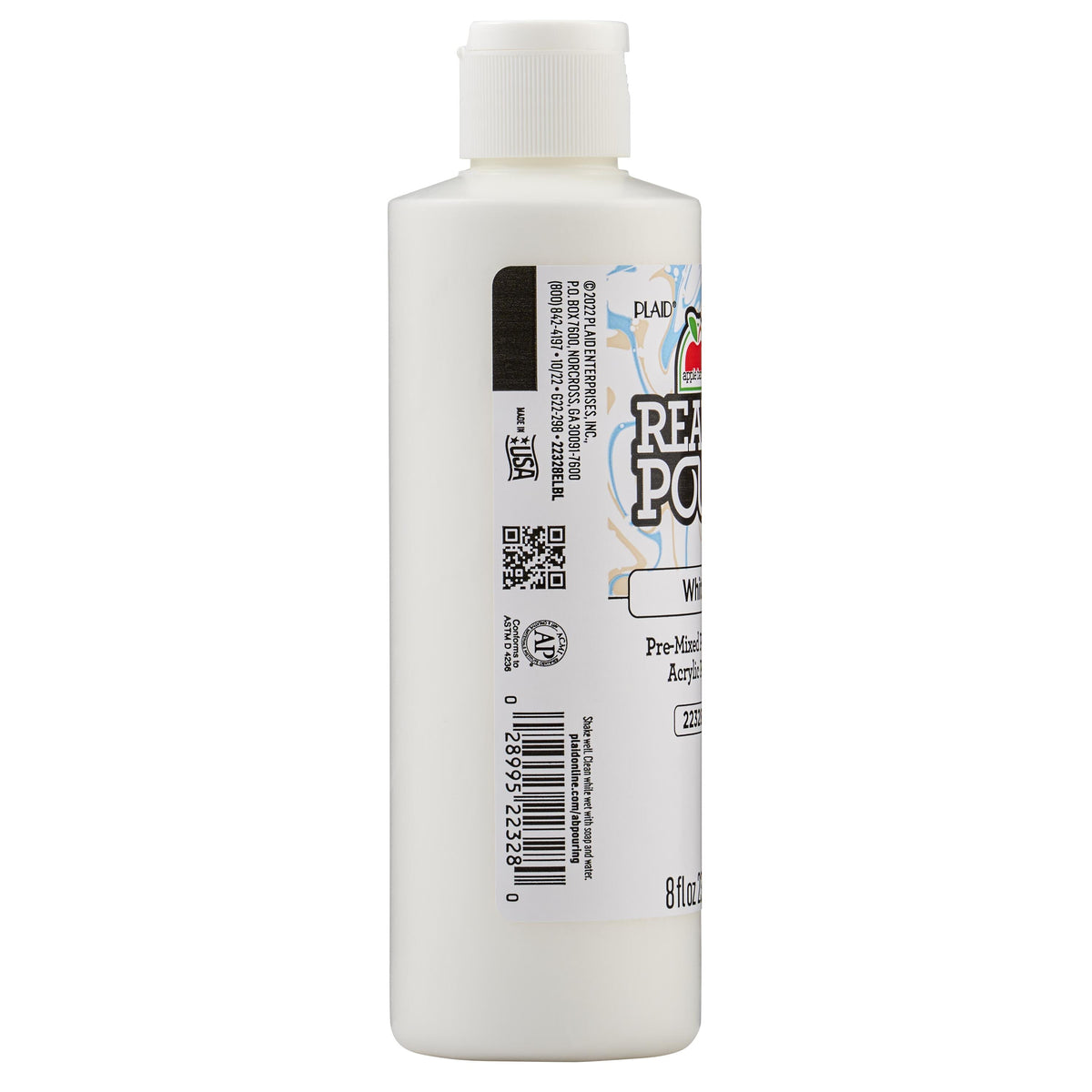 Apple Barrel Ready Pour Pre-Mixed Pouring Acrylic Craft Paint, White, 8 fl oz