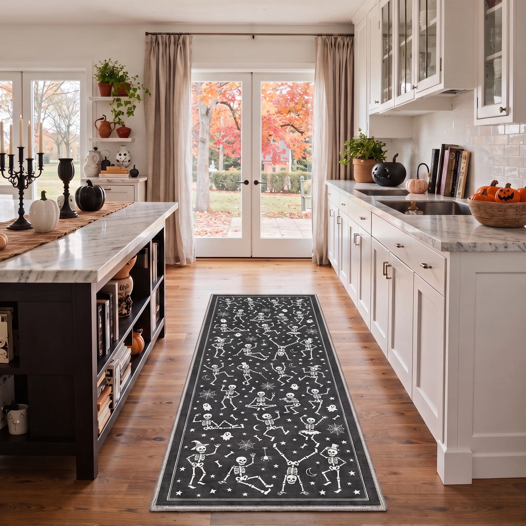 GENIMO 2'x3' Halloween Doormat, Washable Non Slip Soft Whimsical Cat Outdoor Door Mat for Front Door Covered Porch Patio Entryway, Vintage Black