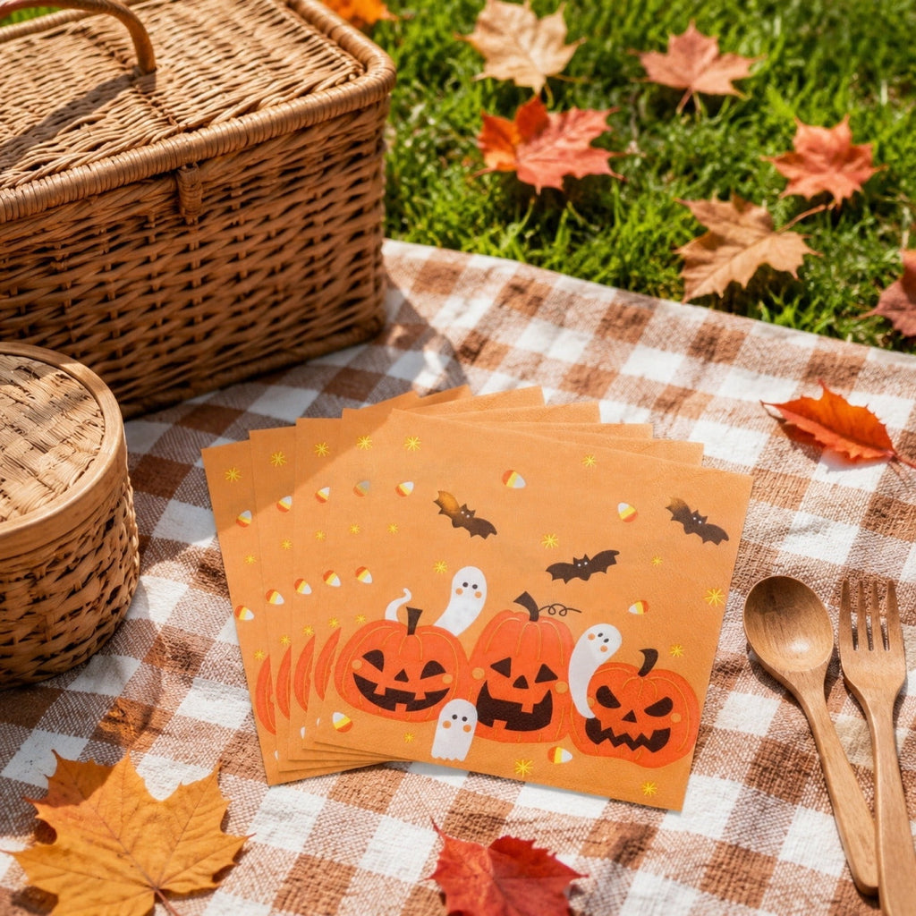 OCCOA Halloween Disposable Printed Paper Napkins 20 Count, Cute Spooky Pattern Party Table Decor Supplies, Indoor Outdoor Holiday Dining Decoration, B