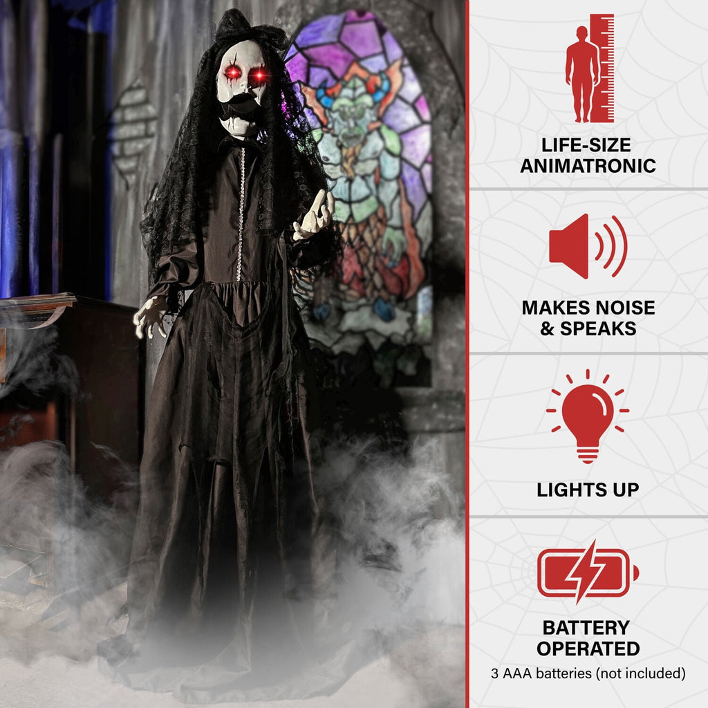 Haunted Hill Farm 6.5 Ft Life-Size Animatronic Bride Indoor/Outdoor Halloween Decoration, Multicolor, HHLADY-2FLSA
