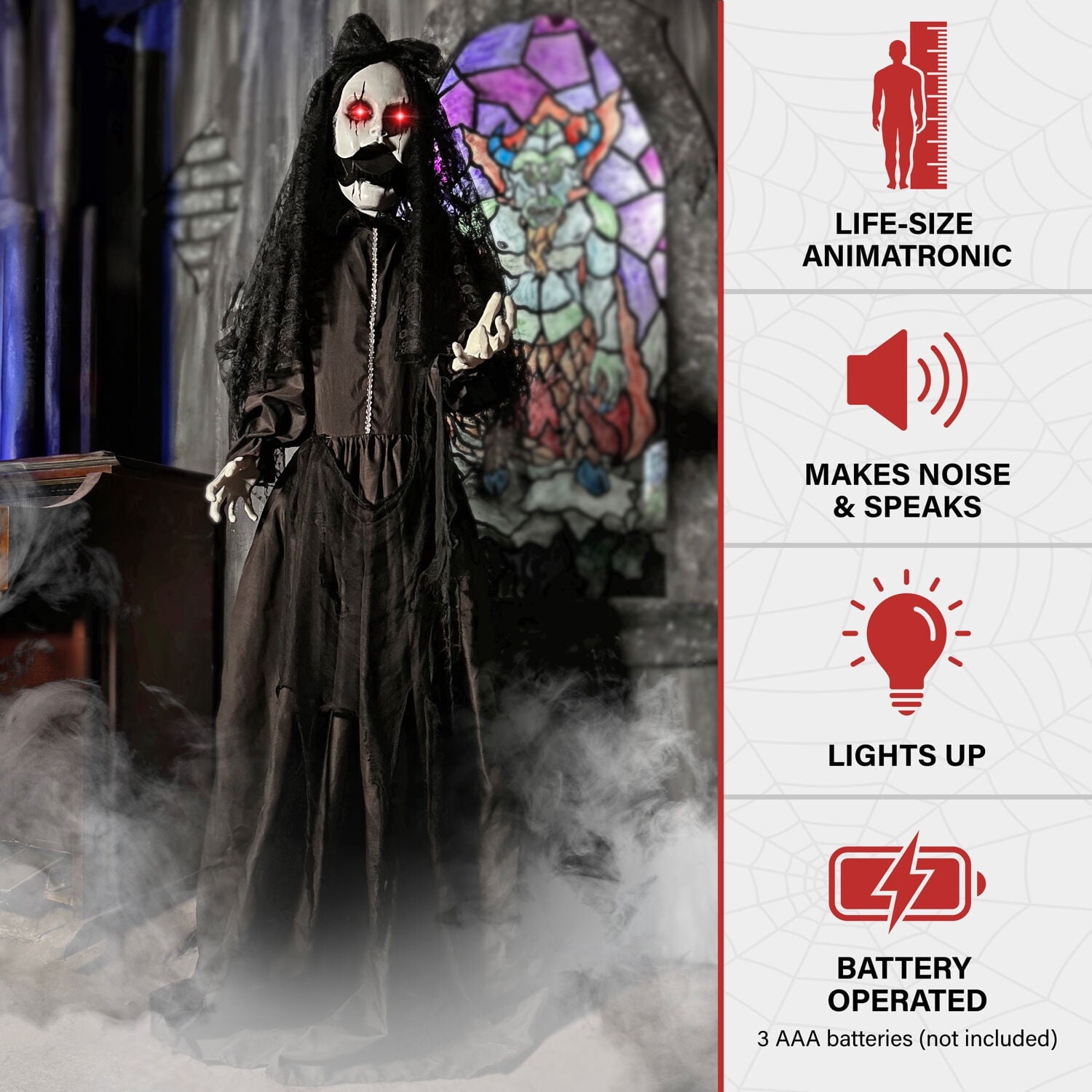 Haunted Hill Farm 6.5 Ft Life-Size Animatronic Bride Indoor/Outdoor Halloween Decoration, Multicolor, HHLADY-2FLSA
