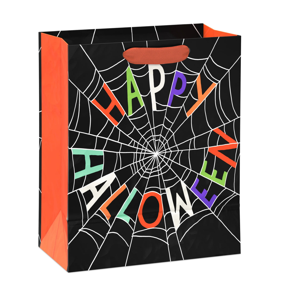 Hallmark Medium Halloween Gift Bag (Glittery Spiderweb on Black), 1 Count