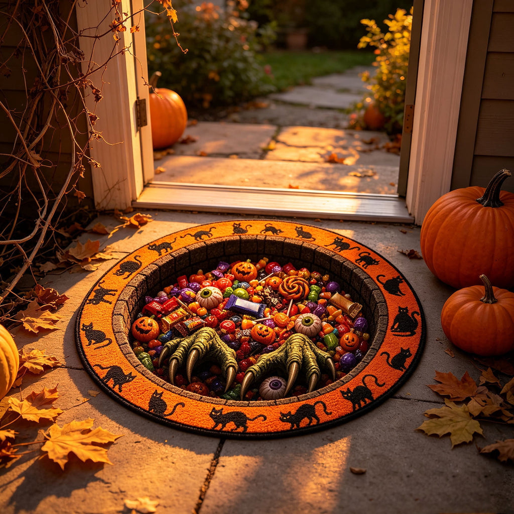 Halloween Round Rug Optical Ghost Pumpkin Mat 15.75in Diameter Polyester Skidproof & Soft for Entryway Bedroom Party by MPOISVA
