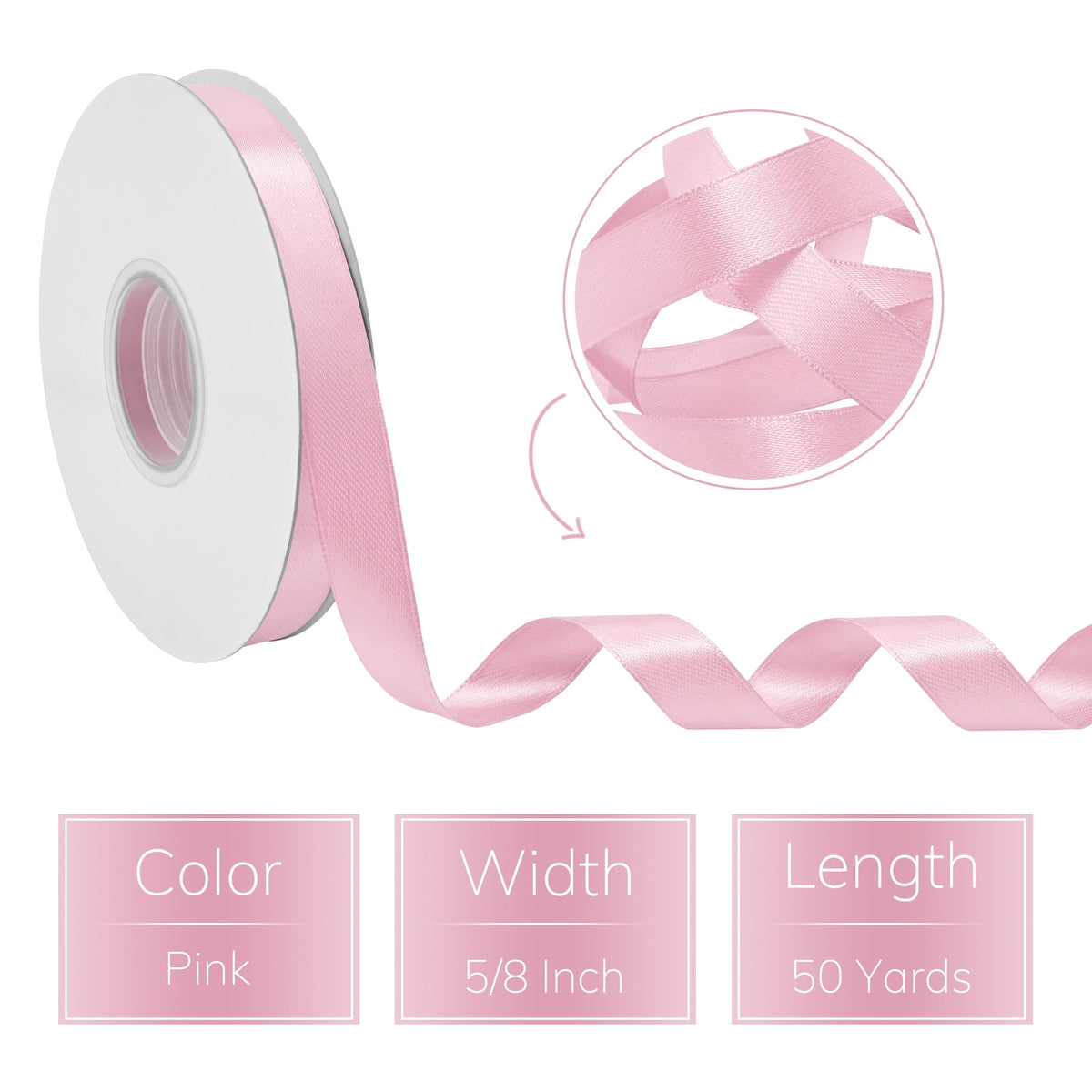 LoomJoyz Double Face Light Purple Satin Ribbon 5/8 inch X 50 Yards, Easter & Spring Decor Ribbon for Gift Wrapping, Weddings, Parties, Hair Bows & Invitations Decorations