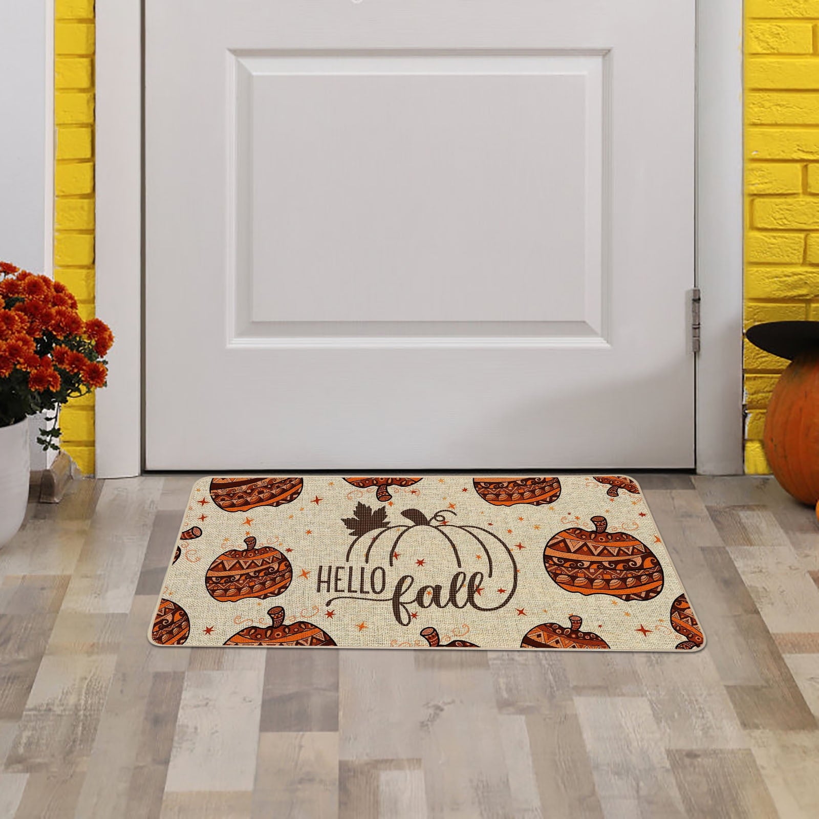 chaungfeng Welcome Fall Door Mat, Seasonal Pumpkin Decorative Doormat, Thick Non-Slip Rugs, for Indoor Outdoor Entrance Floor, Halloween Thanksgiving Decoration (23.6"X15.7")