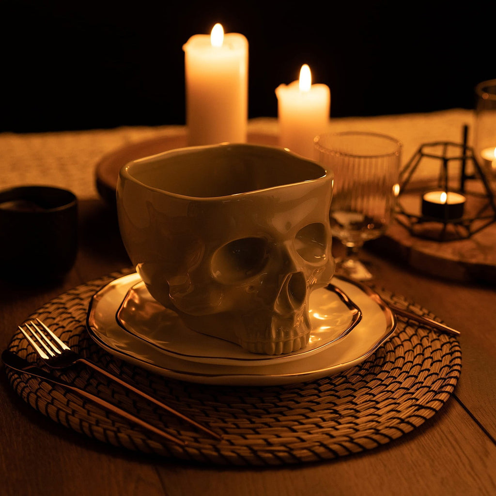 White Ceramic Skull Bowl, Gothic 3D Skull Shaped Serving Bowl, Food Safe Novelty Skull Dinner Bowl for Noodle Salad Snack Halloween Party Home Table Decor