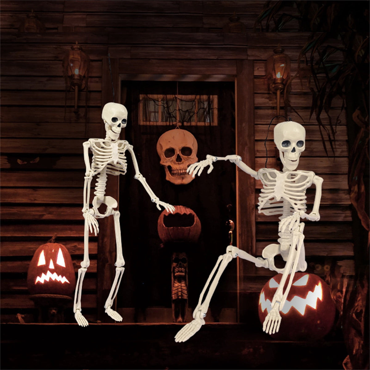 Qocolcyl 2 Pack Halloween Skeleton Lights Decorations, Halloween Candles Lamp Decoration Ornament Indoor Outdoor, Halloween Scary Decor for Home Room Table Outside Yard Lawn Garden Party Supplies
