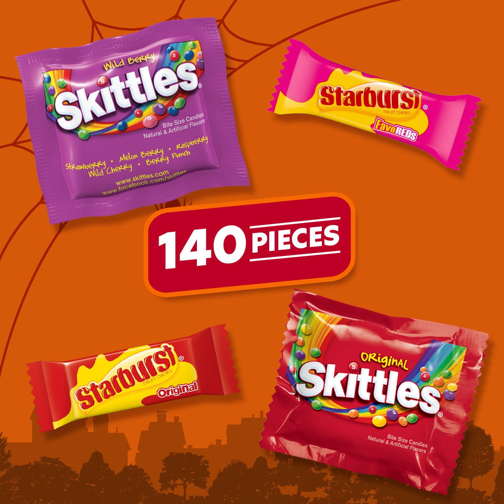 Skittles & Starburst Fun Size Chewy Halloween Candy Variety Pack, 80 Ct Bulk Bag