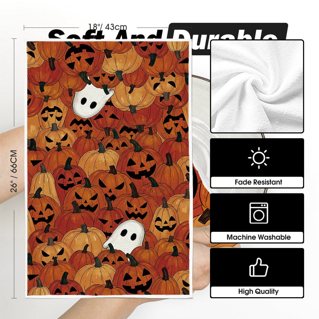 Sm:)e Ghost Pumpkins Bats Floral Spooky Halloween Kitchen Towels Dish Towels, 18x26 Inch Jack-O'-Lantern Decoration Hand Towels Set of 2