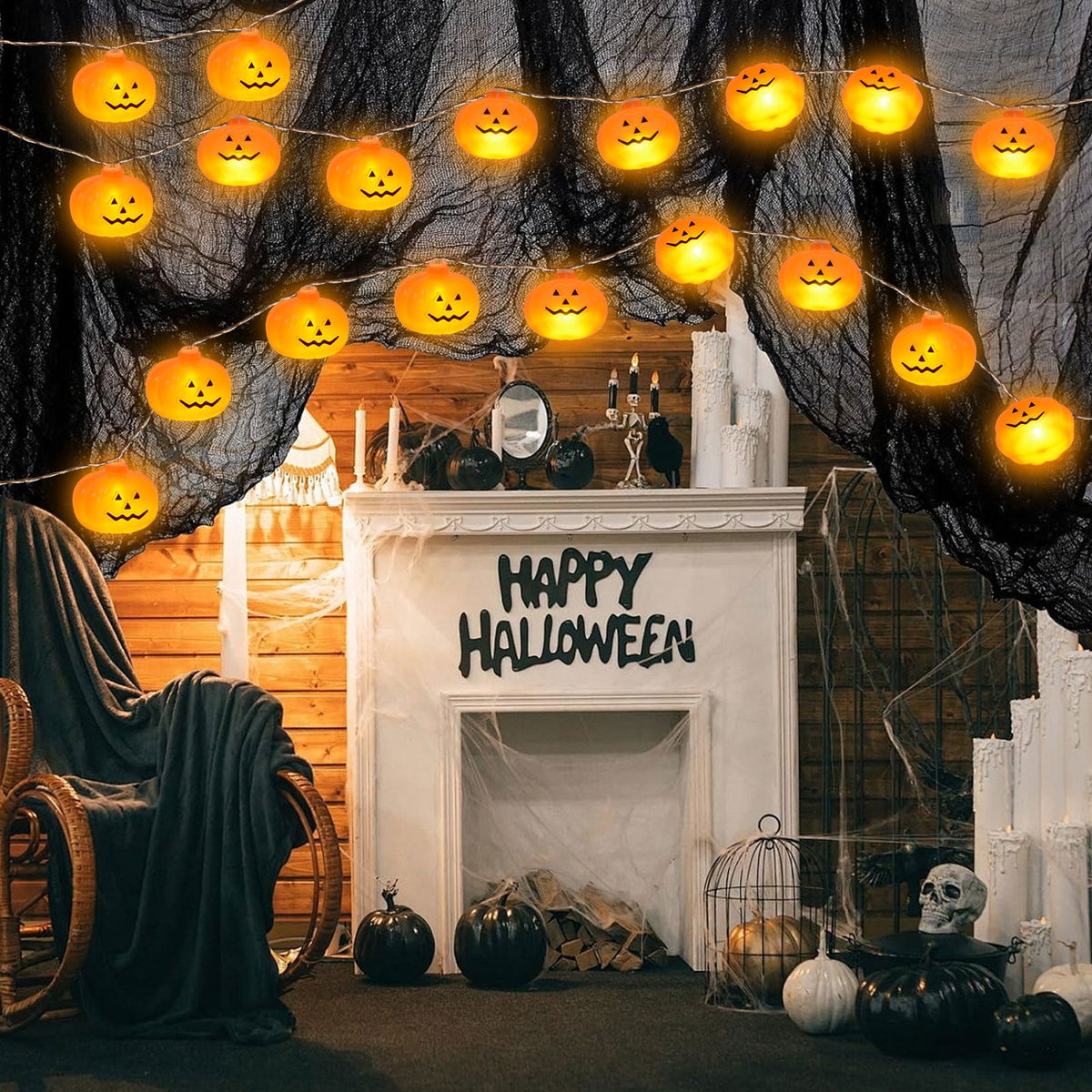 Qoosea Halloween Pumpkin String Lights, 20FT 40 LED 8 Mode Waterproof Pumpkin String Lights for Outside Decor Camper Party Indoor Bedroom Decorations