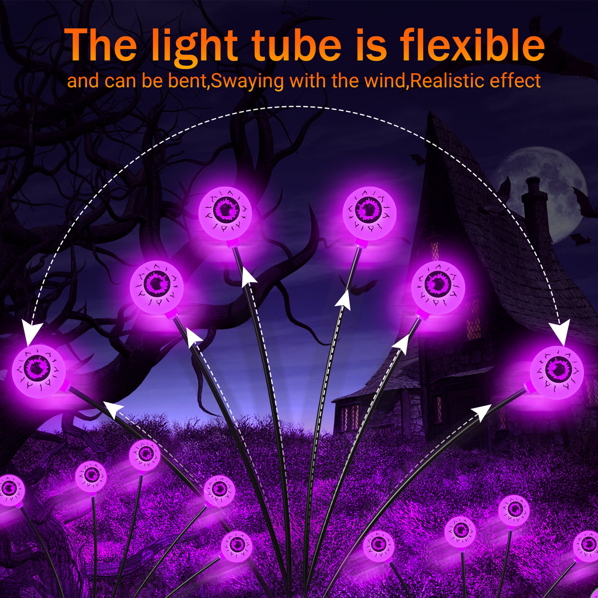 DAYBETTER 4 Pack Solar LED Eyeball Swaying Firefly Lights, 8 Lighting Modes, Waterproof, for Lawn