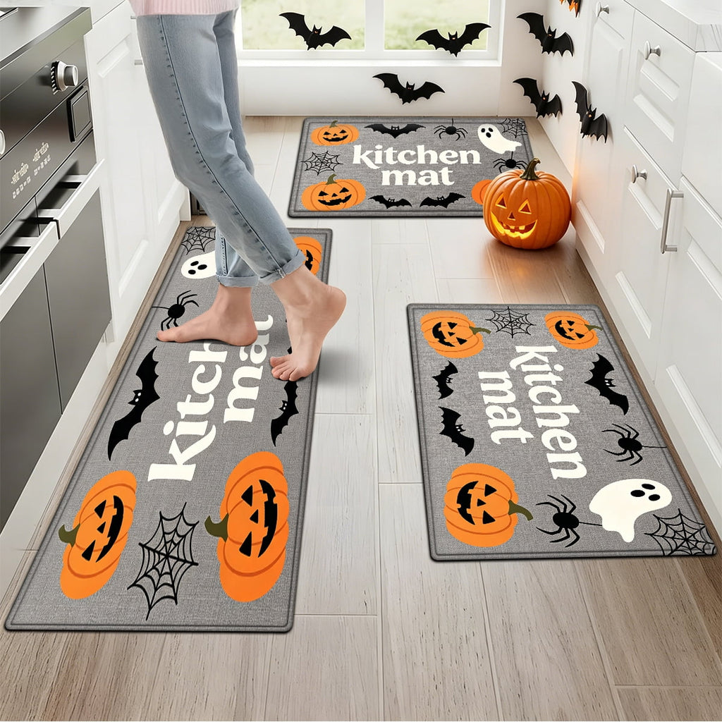 YIMEIS Halloween Pumpkin Lanterns 3Pcs Flannel Mat and Kitchen Rugs Set,Soft Non-slip,Perfect for Home Bathroom