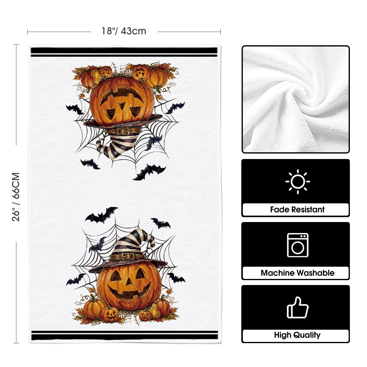 Sm:)e Pumpkin Ghost Bat Happy Halloween Dish Towels Set of 4, 18x26 Inch, Seasonal Holiday Hand Towels for Kitchen and Dining Table
