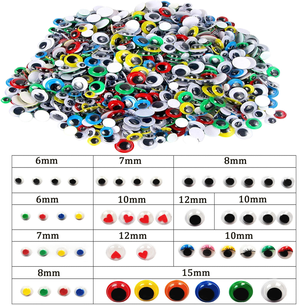 Livease 1700Pcs Googly Eyes Self Adhesive, Craft Sticker Wiggle Eyes for DIY, Multi Colors and Sizes
