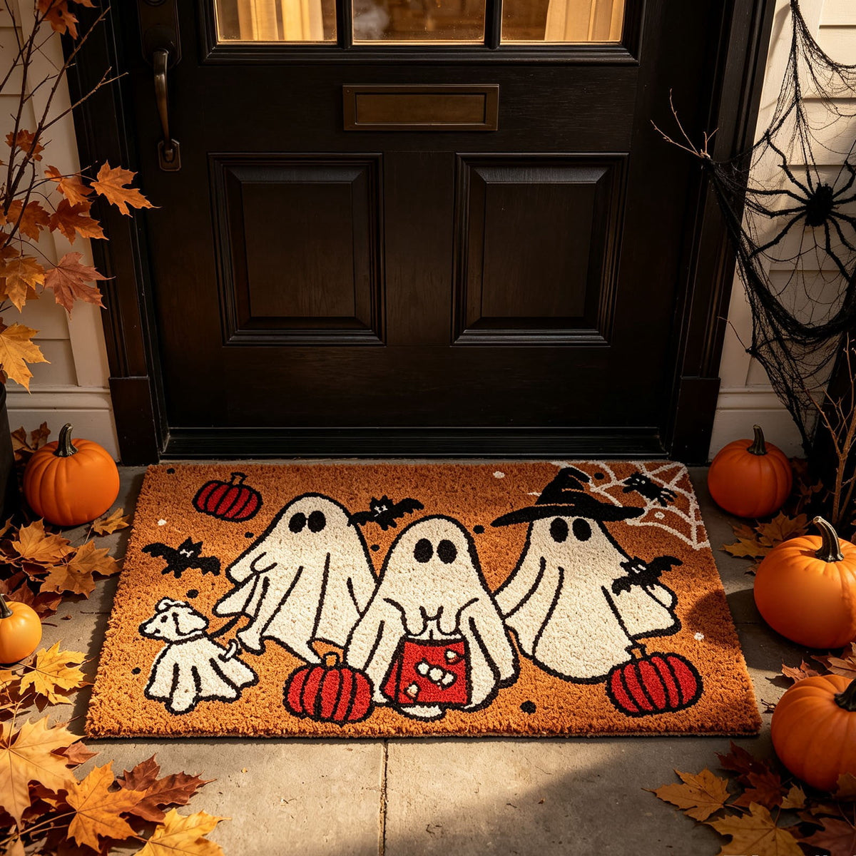 Halloween Doormat Vintage Retro Style Mat 23.6x15.7in Secure-Grip Absorbent Coir Look Entryway Rug for Front Porch Indoor Outdoor Decor by OVFUIZ