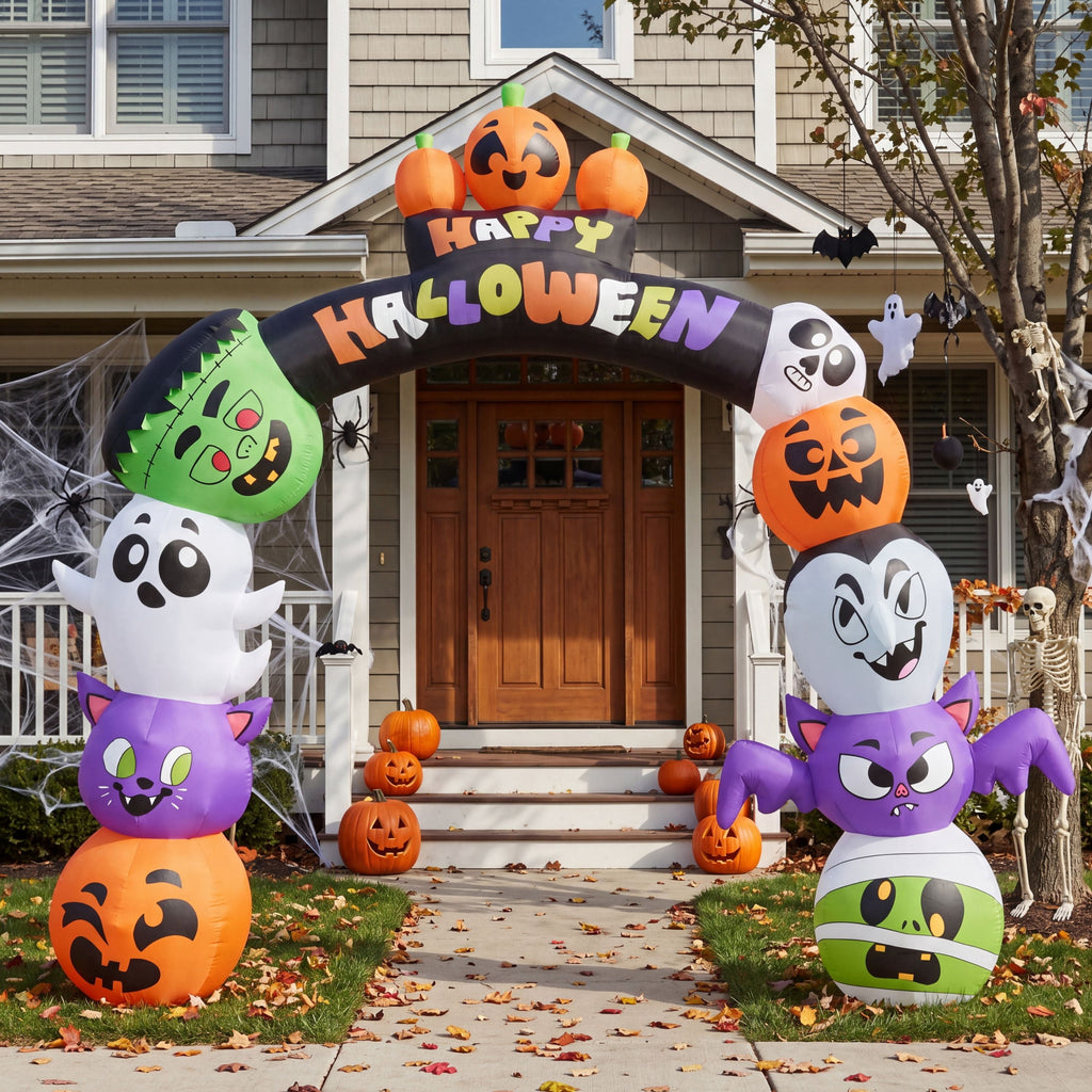 Joyfy 8 ft Halloween Inflatable Pumpkin Archway Outdoor Decoration,Blow Up Arch Decor for Yard with Build-in LED Lights for Yard,Garden & Party