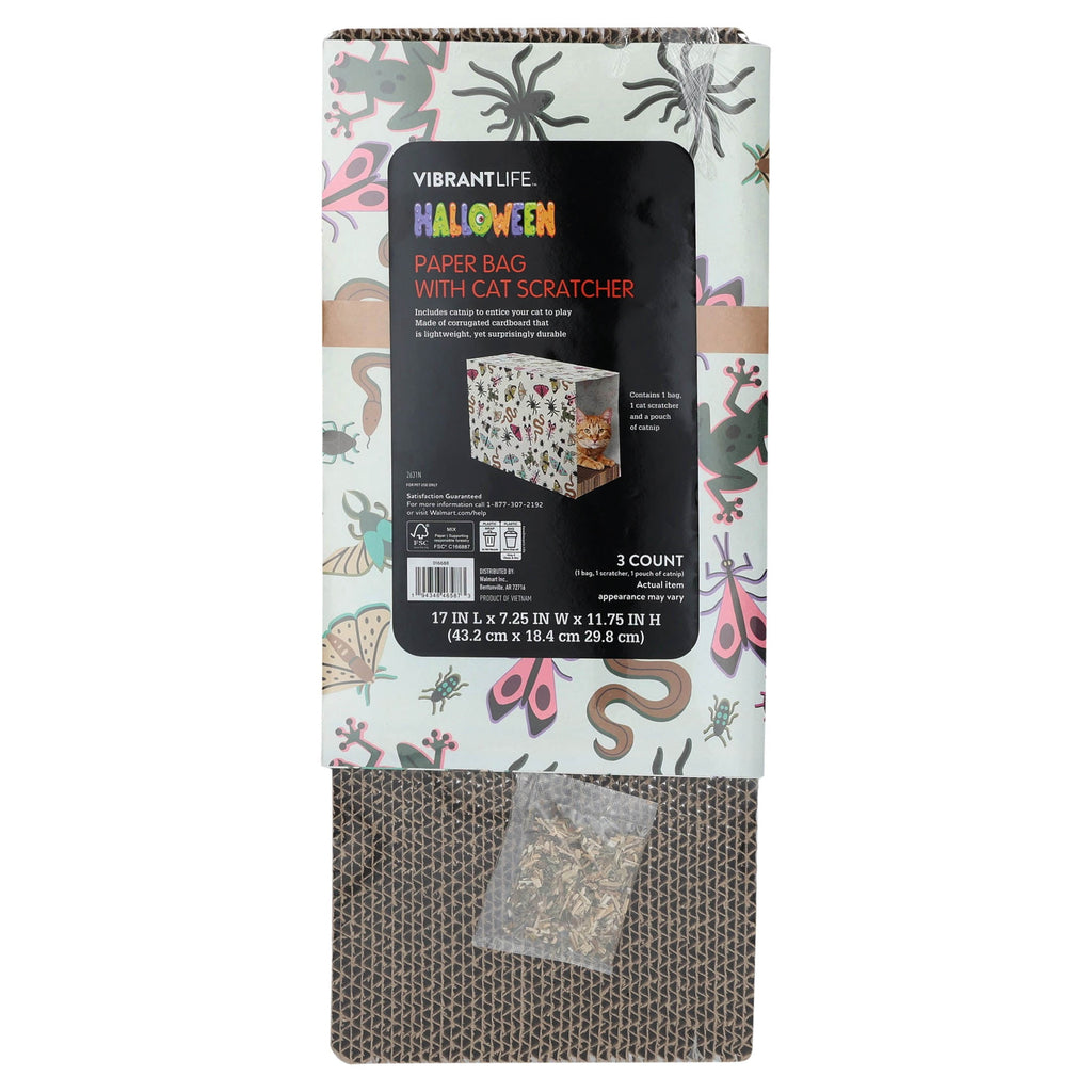 Vibrant Life Halloween Paper Bag with Cat Scratching Pad and Catnip, Creepy Critters, Multicolor