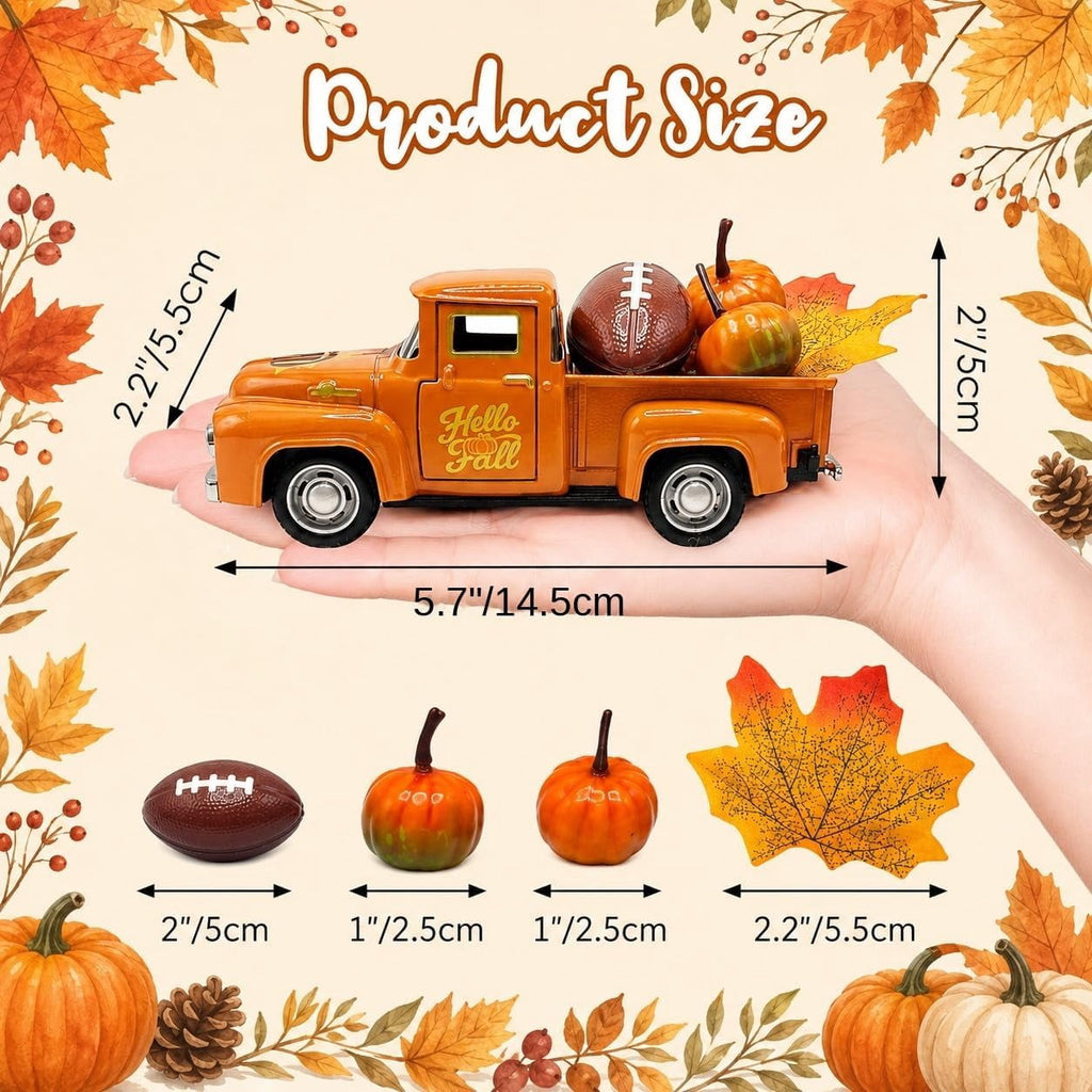 Molumo Fall Decorations for Home - Fall Vintage Truck with Pumpkins, Football and Maple Leaves - Thanksgiving Decoration for Table Centerpiece, Tiered Tray, Mantel and Harvest Home Indoor