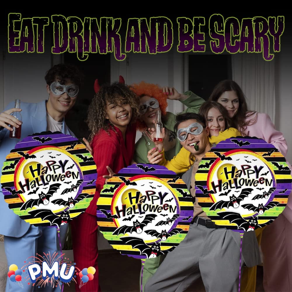 PMU Halloween Party Decoration "Happy Halloween" Jack Faces Aglow 18 Inch Mylar-Foil Balloon (1pkg) Pkg/1