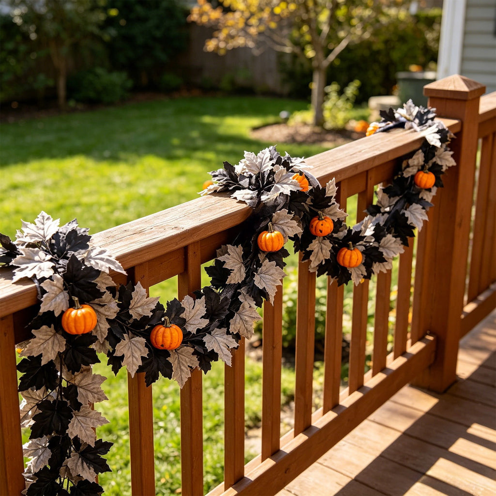 WKSCLPAI Halloween Maple Leaf Garland, Fall Vine Wreaths for Autumn Festivities Decor,Seasonal Garlands for Home,Halloween & Fall Decorations