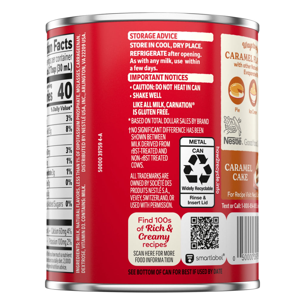 Nestle Carnation Caramel Flavored Evaporated Milk, Shelf Stable Milk, 12 fl oz
