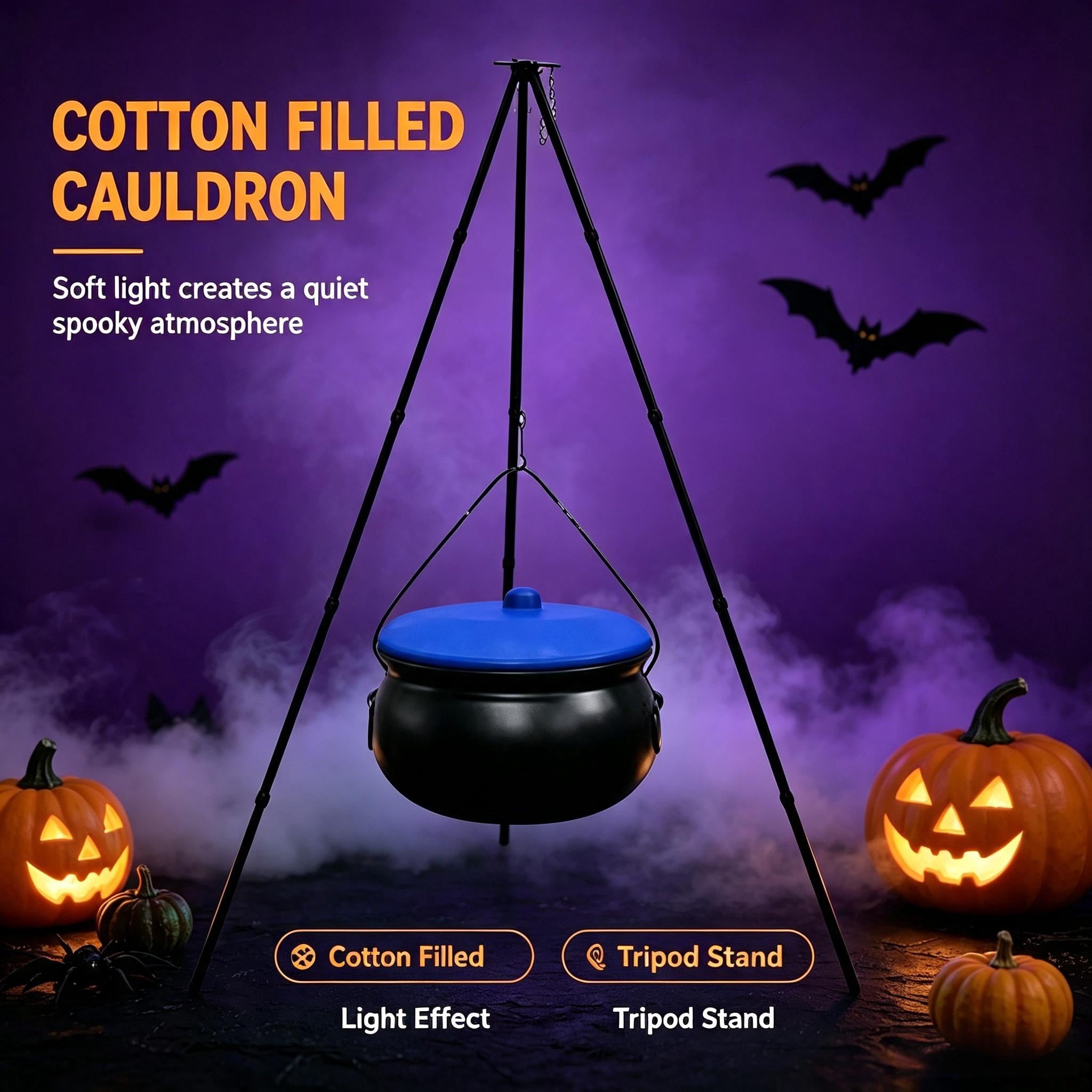 Muecwrye Halloween Decorations Outdoor, Halloween Clearance! Halloween Witches Cauldron on Tripod with Lights, DIY Bubbling Cauldron Set Decor for Home Porch Outside, Halloween Party Supplies