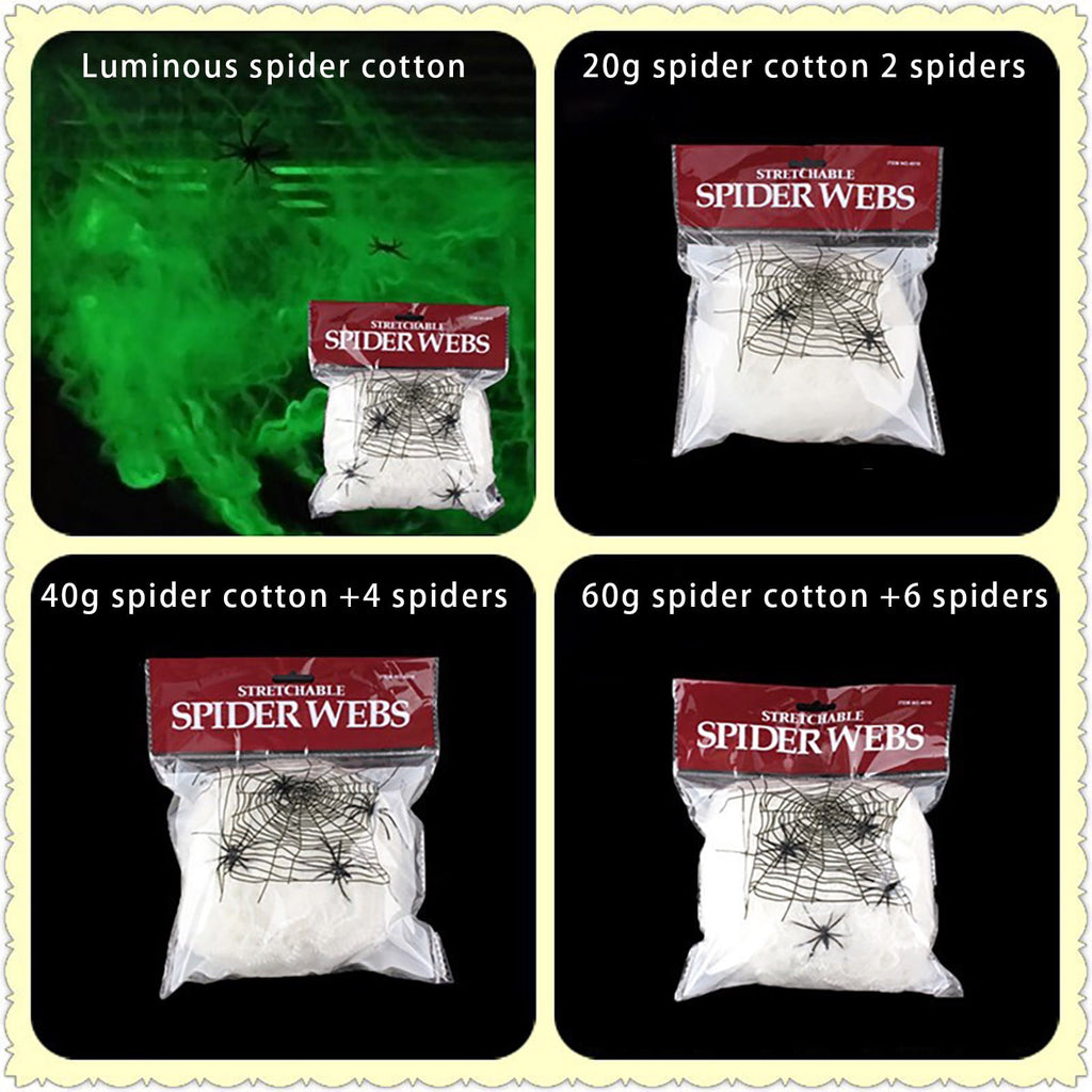 TERGAYEE Spider Web Decor,Luminous Spider Cotton, Super Stretch Cobwebs Creepy Halloween Indoor Outdoor Party Supplies, Halloween Decoration Venue Layout