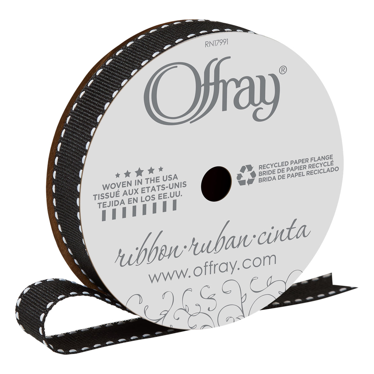(3 pack) Offray Ribbon, Black and White 5/8 inch Grosgrain Polyester Ribbon, 9 feet