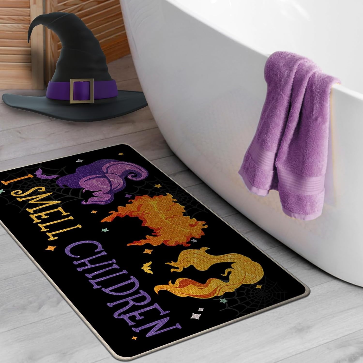 Halloween I Smell Children Decorative Front Door Mat, Sanderson Sisters Witches Hocus Pocus Doormat Indoor Outdoor Floor Entryway Rug, Funny Holiday Home Kitchen Decoration 17x30 Inch