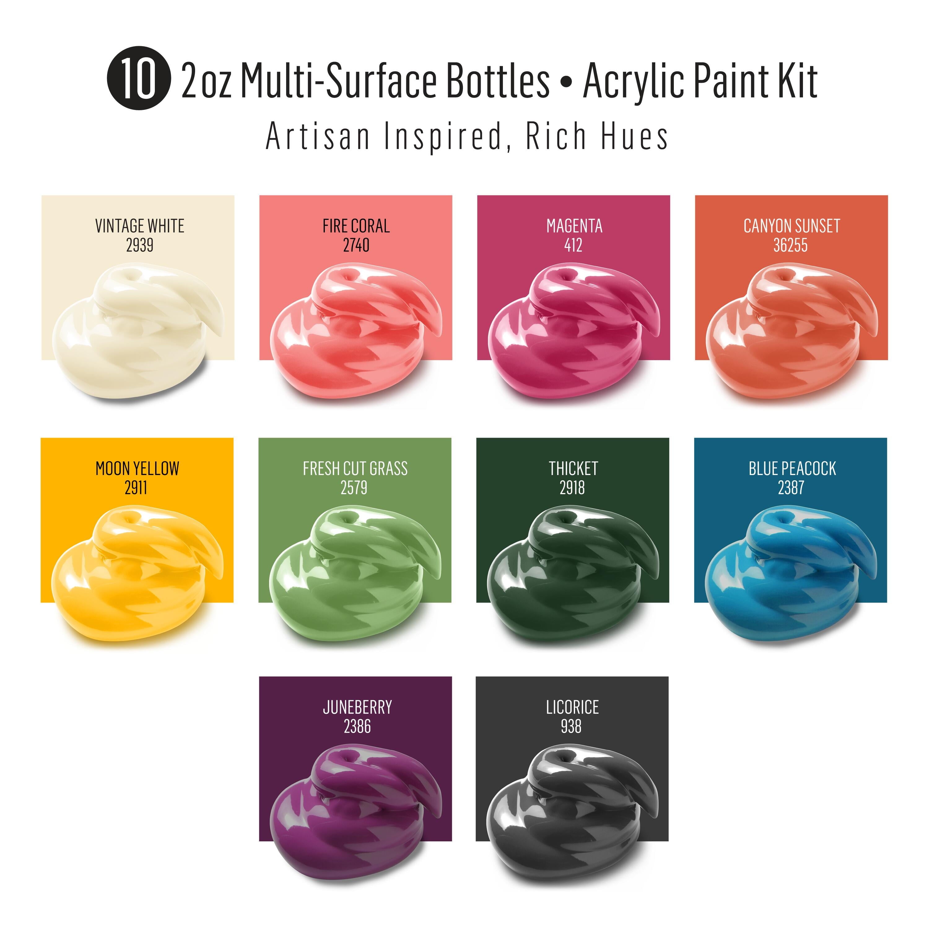FolkArt Multi-Surface Acrylic Craft Paint Set, Artisan, Satin Finish, 10 Piece
