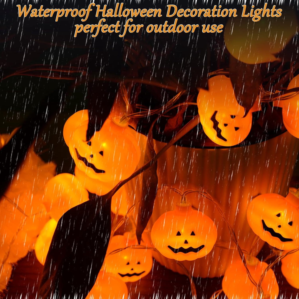 Qoosea Halloween Pumpkin String Lights, 20FT 40 LED 8 Mode Waterproof Pumpkin String Lights for Outside Decor Camper Party Indoor Bedroom Decorations