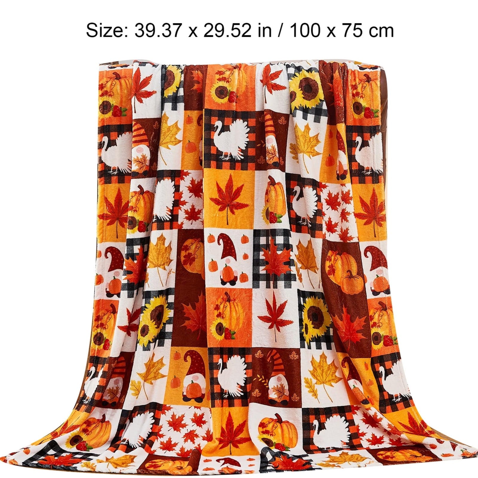 FastXmas Halloween Throw Blanket, 30"x40" Flannel Fleece Pumpkins Maple Checkered Plush Blanket, Soft Lightweight Skin-Friendly Fall Harvest Decorative Throw Blanket for Couch Sofa Bed Outdoor