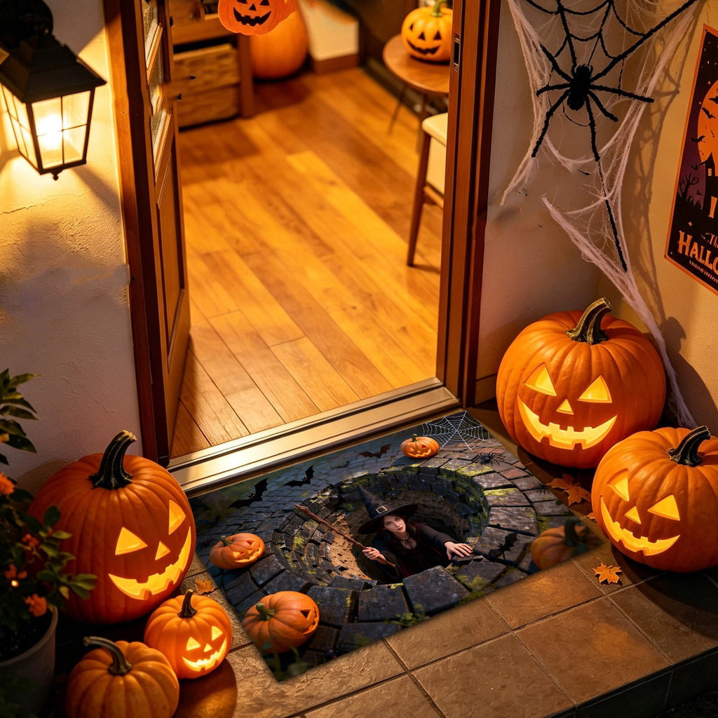 3D Optical Illusion Halloween Doormat Visual Trap Hole Design Non Velvet Entryway Rug Washable Floor Mat