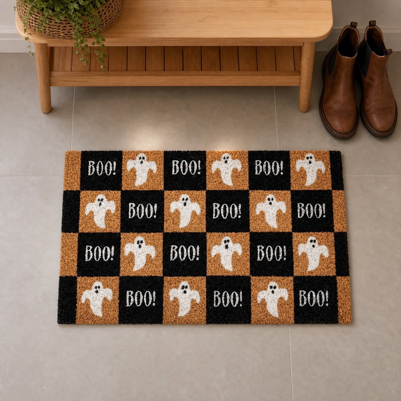 Halloween Ghost Door Mat, Cute Welcome Mat for Front Door Porch Entryway Haunted Outdoor Decor Spooky Decorative Entrance Doormat Non Slip Halloween Rug, 16" x 24"