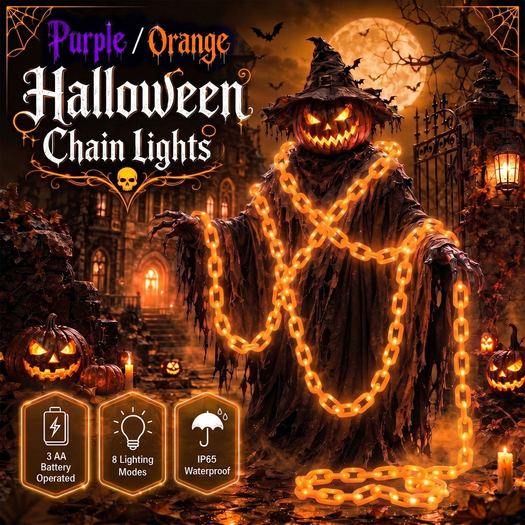 DAYBETTER 10FT Halloween Chain Lights, 8 Modes, Purple Lighted Props Chains, Waterproof for Outdoor Party, Creepy Cosplay, Spooky Ornaments
