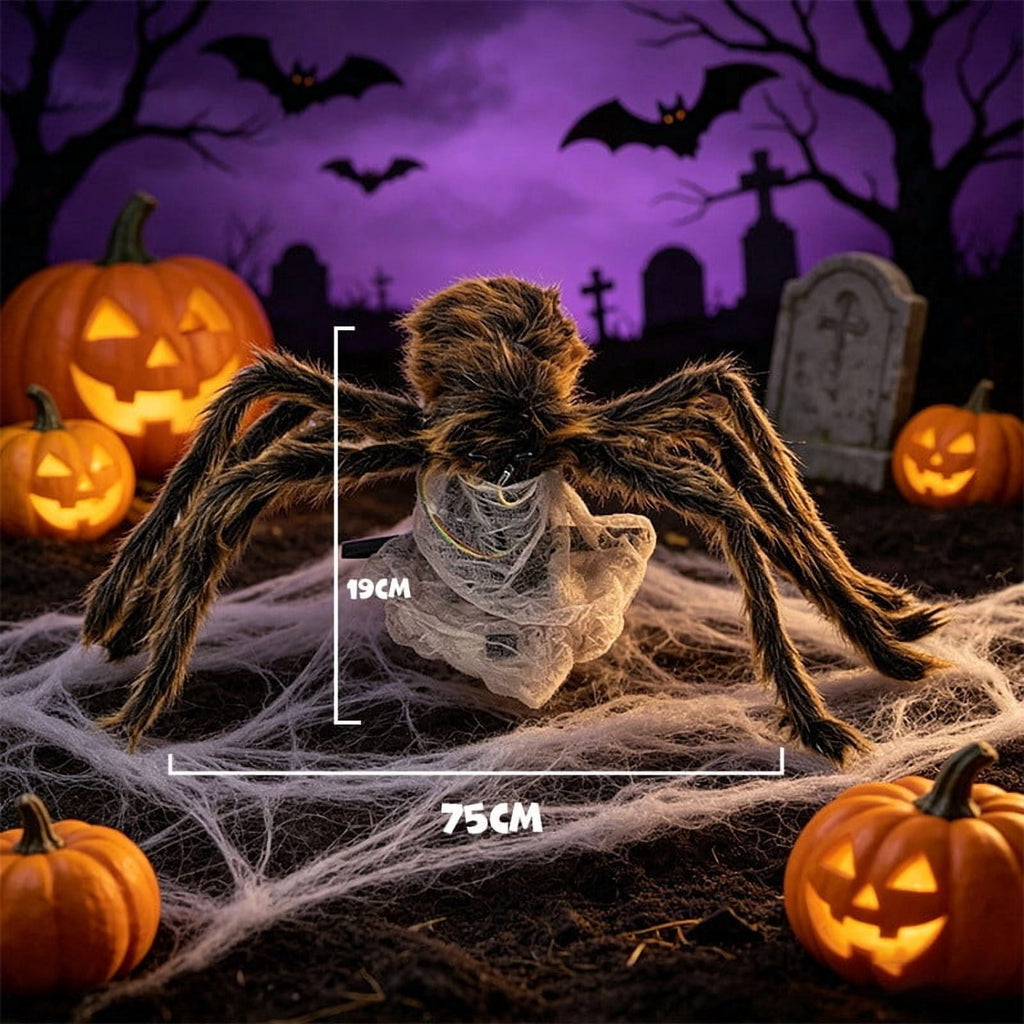 Halloween Jumping Spider Prop, Animated Pop Up Fuzzy Toy with Light Sound, Scary Electric Trick Toy, Horror Prop for Halloween Indoor Outdoor Prank