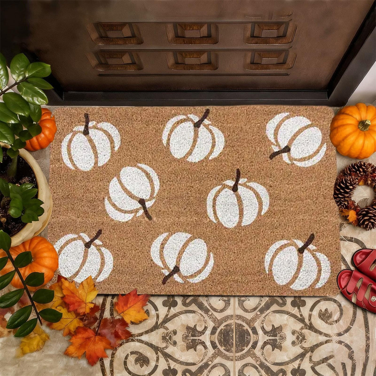Autumn Door Mat for Entryway, 16x24 Inch, Fall-Themed Floor Doormat for Home Decor, Non-Slip Rug Mat for Living Room, Kitchen, Bedroom, Gifts for Fall Lovers (E)