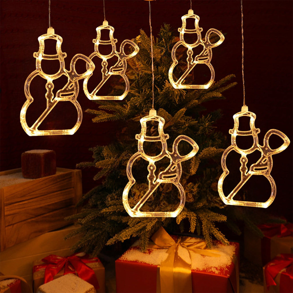 SCNOR Christmas LED Window Lights, Battery Operated Warm White with Suction Cup, Snowman Tree Holiday Decor for Indoor Bedroom Display