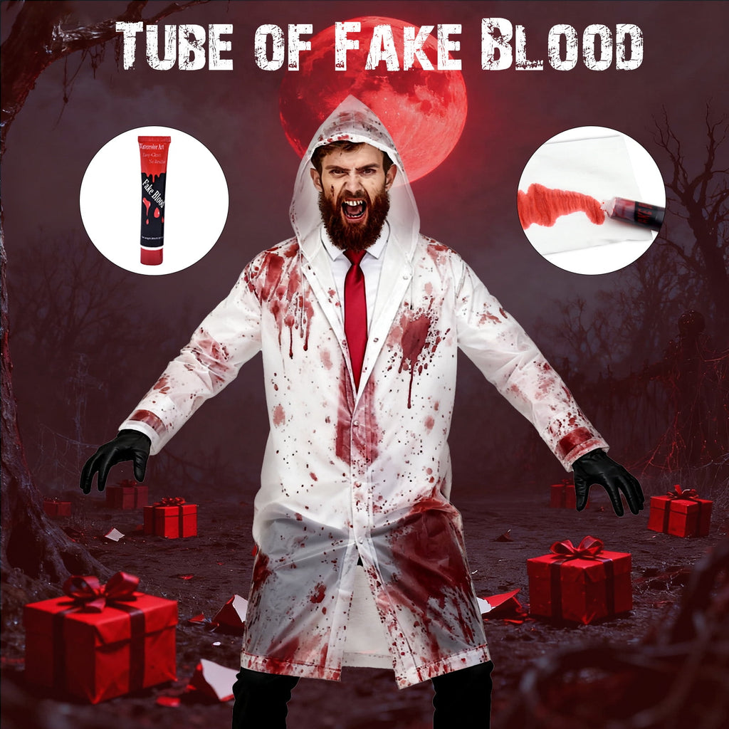 Alaiyaky 7pcs Adults Psycho Costume Transparent Raincoat, Red Tie, Adult Men Cosplay Props Mens Psycho American TV Film Character Halloween Fancy Dress Costume
