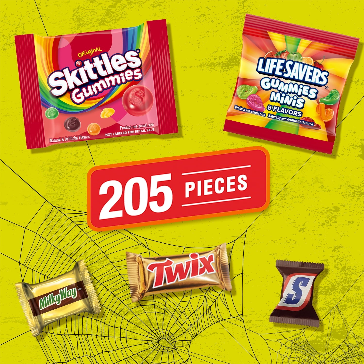 Snickers, Skittles Gummies & More Halloween Candy Variety Pack - 205 Ct Bulk Bag