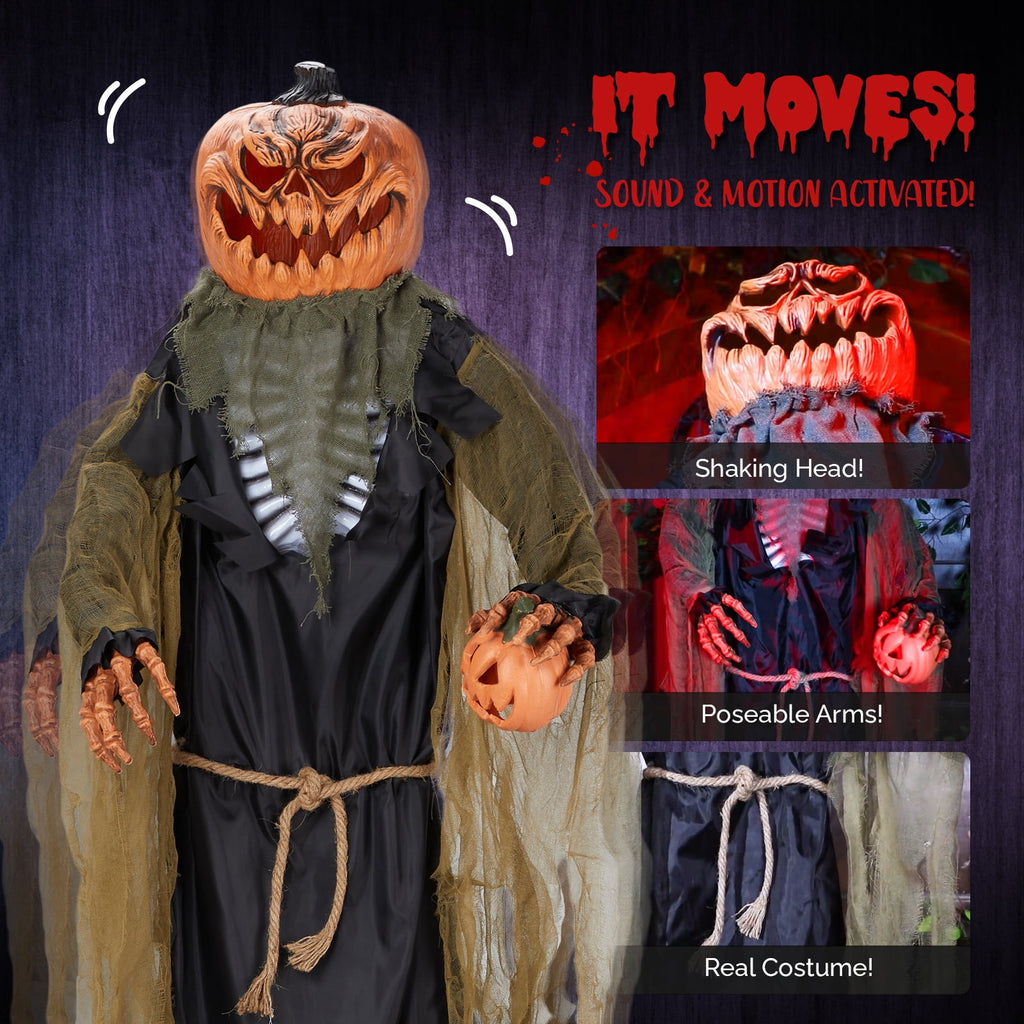 7ft Pumpkin Man Animated Animatronic Decoration Creepy Halloween w/ Pre-Recorded Screaming Ktaxon